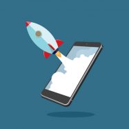 Digital Display, Internet, Technology, Concepts & Topics, Rocket rocket phone speed online marketing graphic